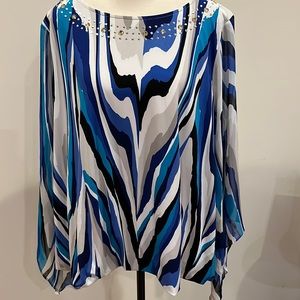 Alfani Blouse Abstract Print Rhinestones 2XL